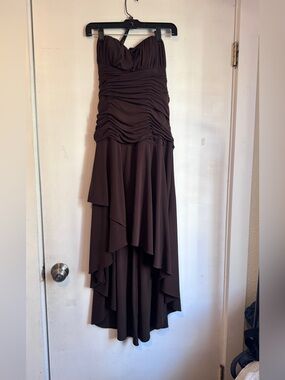 Alfred Angelo Strapless Chocolate Brown Ruched High-Low Gown